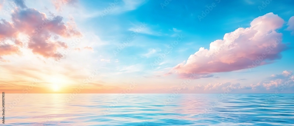  A vast expanse of water dotted with clouds, sun mirrored on its gleaming surface