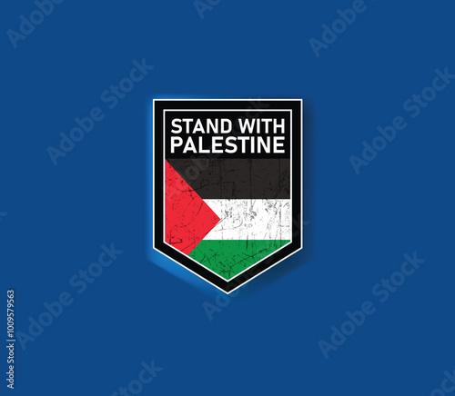 "Stand with Palestine" - Show your support with this powerful flag and shield design.