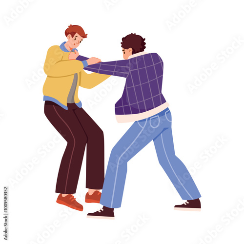 Man Fighting and Beating with Aggression and Violence Vector Illustration