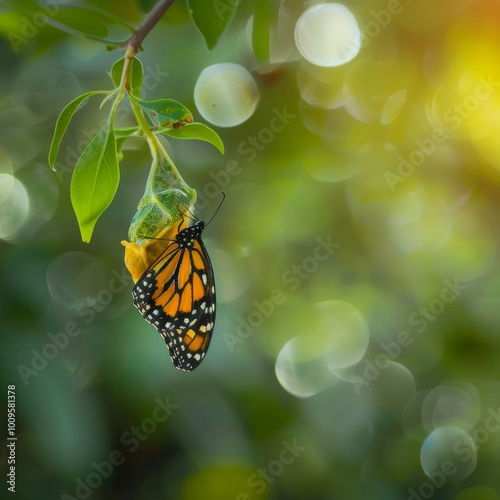 A butterfly emerging from a chrysalis, symbolizing transformation and personal growth photo