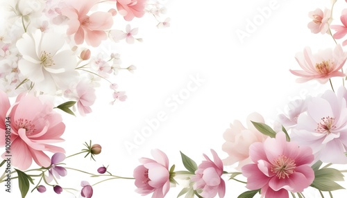 Delicate close-up of pink and white peonies in full bloom against a soft background, evoking a romantic and gentle atmosphere