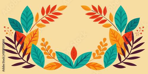 Retro Colorful Foliage Border Elegant Botanical Rustic Design Elements