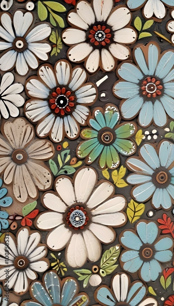 A field of large turquoise blue flowers with brown A field of large turquoise blue flowers with brown