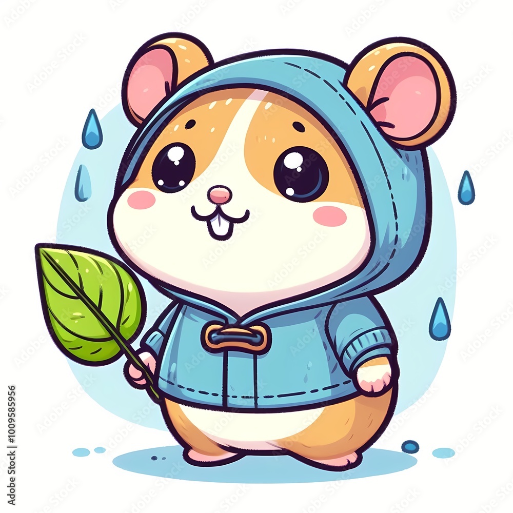 Cute Hamster Wearing Raincoat And Holding Leaf Cartoon Vector Icon Illustration Cute Hamster Wearing Raincoat And Holding Leaf Cartoon Vector Icon Illustration