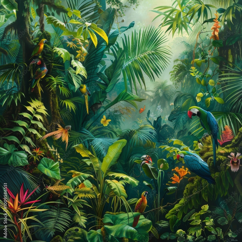 A dense jungle scene A dense jungle scene