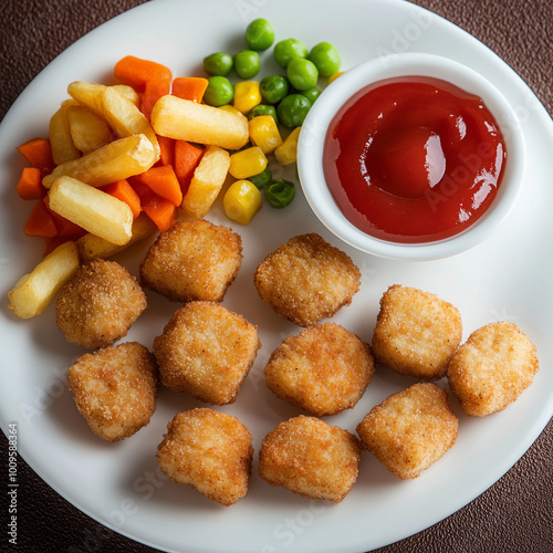 frensch fries and nuggets with kepchup photo