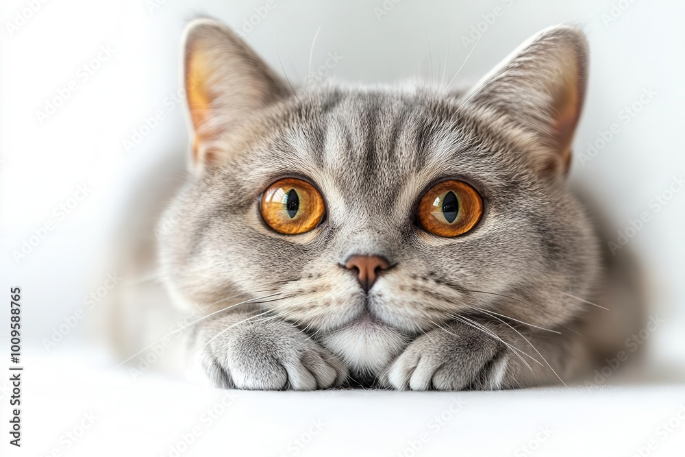british cat lounging elegantly on a pure white background its plush fur and striking features captured in detail radiating a sense of grace and charm ideal for pet lovers british cat lounging elegantly on a pure white background its plush fur and striking features captured in detail radiating a sense of grace and charm ideal for pet lovers
