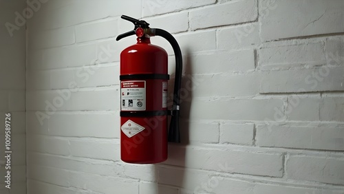 Wallpaper Mural A red fire extinguisher hanging on a white wall. Torontodigital.ca