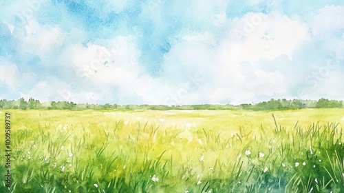 Serene Meadow Landscape under Idyllic Skies