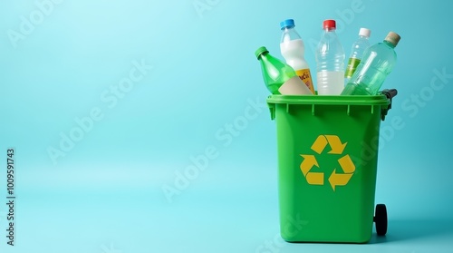 Recycling trash can filled with green bins