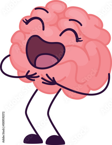 Laughing brain cartoon mascot. Smart humor character