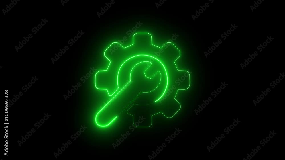 Neon Glowing Settings Gear and wrench Icon animation. Neon Glowing Settings Gear and wrench Icon animation.