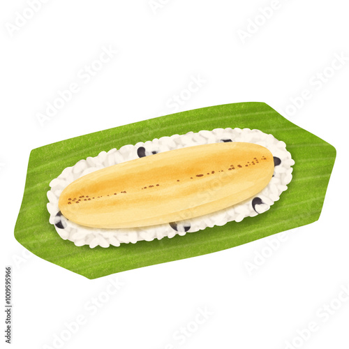 Coconut Sticky Rice and Banana wrapped with Banana Leaf