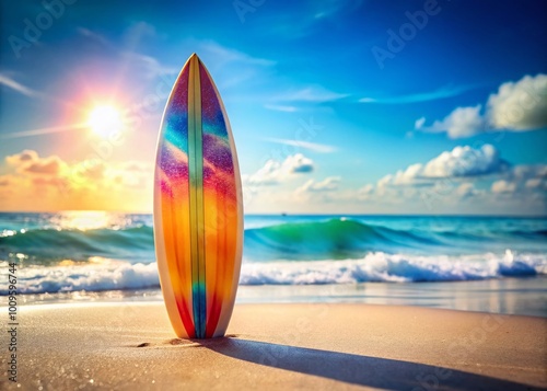 Vibrant Surfboard on a Crisp White Background for Beach and Ocean Sports Themes and Designs