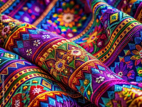 Vibrant Thai Fabric with Intricate Patterns and Rich Colors for Textiles and Fashion Projects