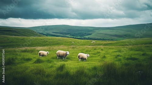 Serene Pastoral Landscape with Grazing Sheep