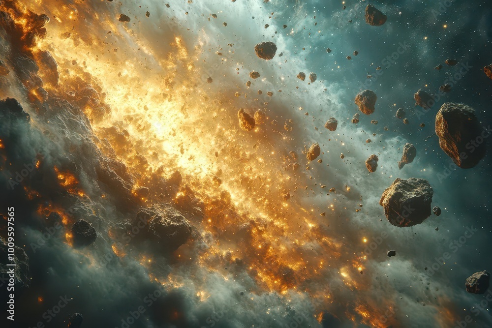celestial asteroid field dynamic swarm of space rocks suspended in a starry void varied sizes and textures create depth and cosmic wonder celestial asteroid field dynamic swarm of space rocks suspended in a starry void varied sizes and textures create depth and cosmic wonder