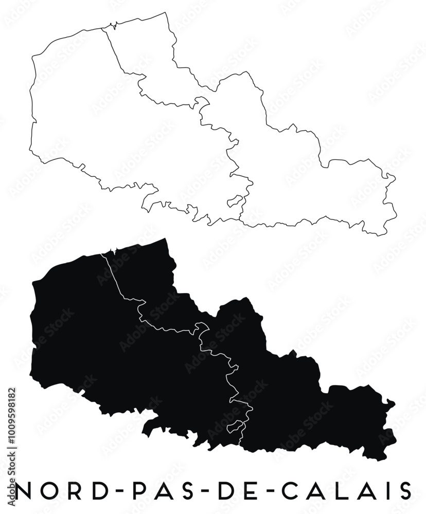 Obraz premium Nord Pas de Calais map of regions districts vector black on white and outline