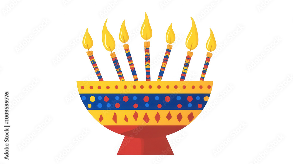 Flat Hanukkah Bowl Icon Depicting Festive Tableware for Jewish Holiday Traditions, PNG File, Isolated on White
