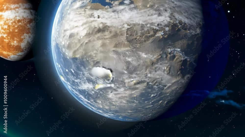 The camera zooms in on a comet hurtling through the solar system, with planets visible in the background.