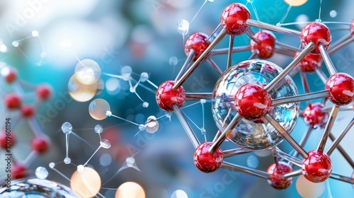 Molecular structures showcasing fusion and fission processes within atomic nucleus, highlighting intricate connections and interactions of atoms. image evokes sense of scientific exploration and