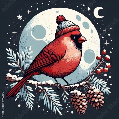 Robin on the branch, bird red cardinal, new year, christmas, snow, bird red cardinal, new year, christmas, snowNew, white, background, illustration, holiday, calendar, snow, winter year