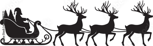  group of christmas reindeer with sleigh silhouette vector art illustration