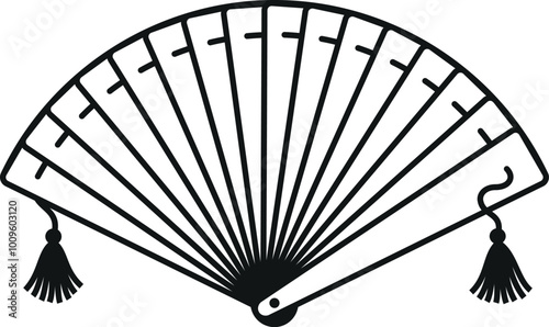 Vintage fan black icon. Paper folded accessory