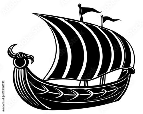 Viking shit silhouette Vector,Longship Silhouette Vector