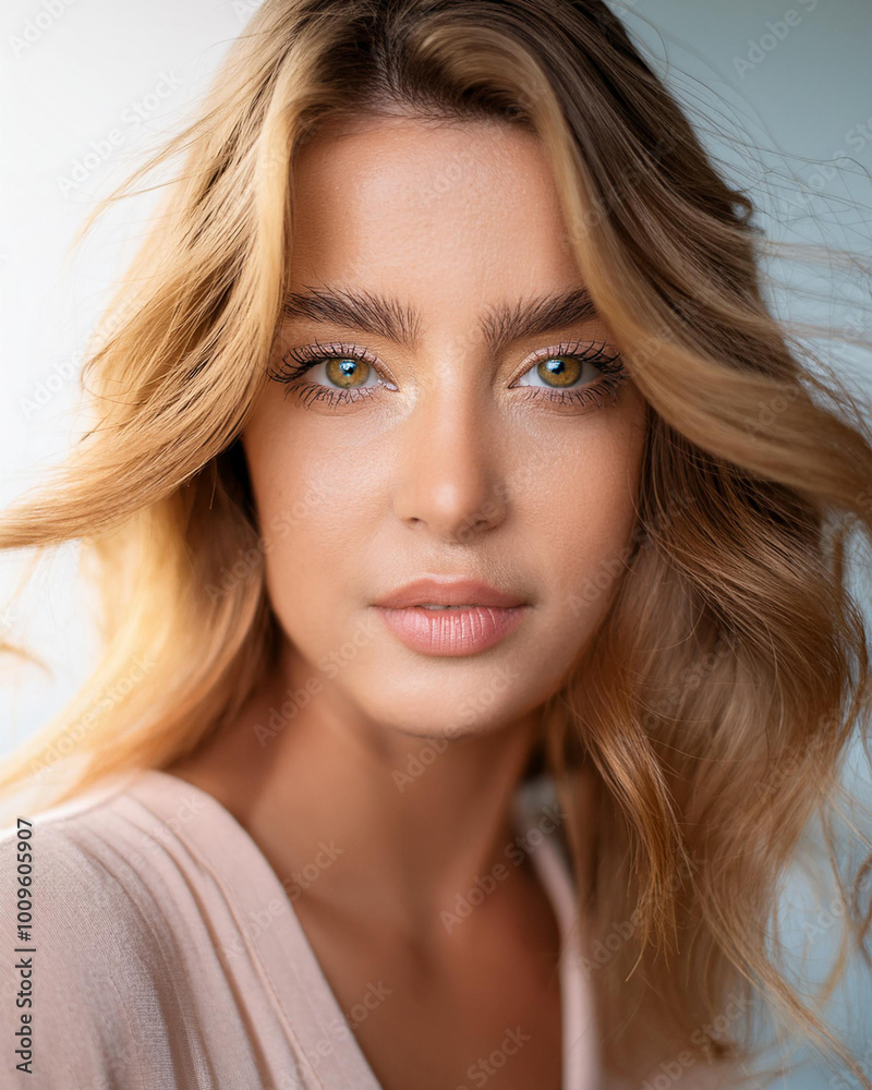 Fototapeta premium Serene Young Woman in Close Up Portrait