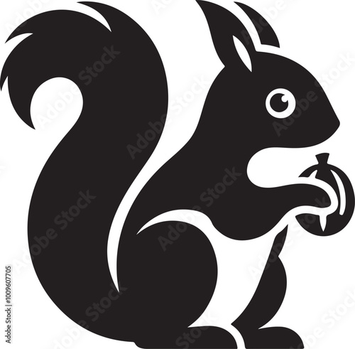 A black squirrel with a roundeye and long tail on white background photo