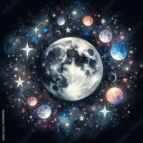 Earth and stars, Moon, space copy, sky planet, night, astronomy, earth, cosmos, globe solar dark, stars blue black, flight, background alien, heaven, plane spirit, sphere, desert, blank world