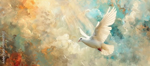 Wallpaper Mural Ethereal Flight of a White Dove Amidst Serene Cloudy Background. Torontodigital.ca