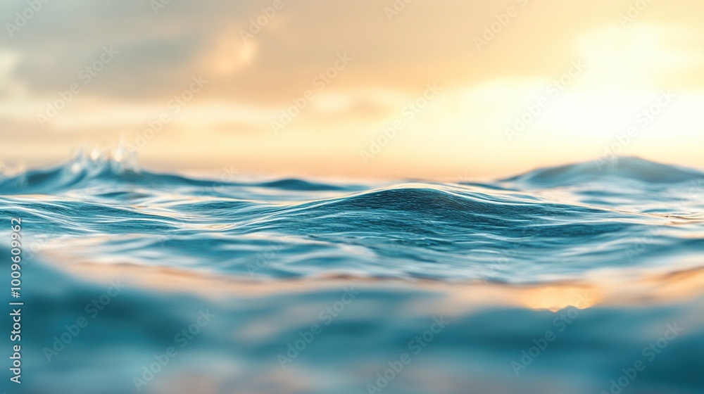 Fototapeta premium Calm ocean waves under a sunset sky.