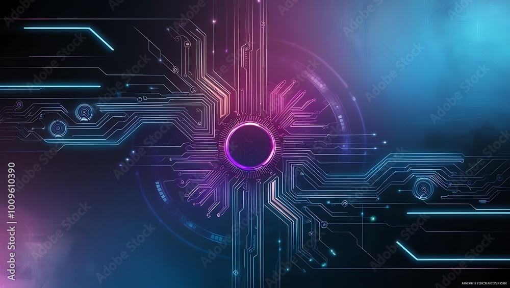 Fototapeta premium Abstract neon futuristic technology background. Generative Ai.