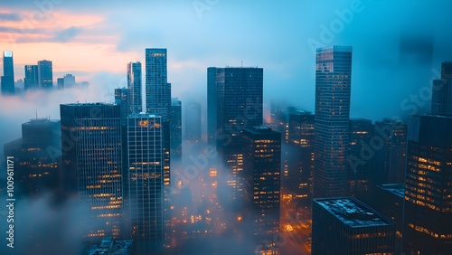 Buildings with fog with glow generated by AI