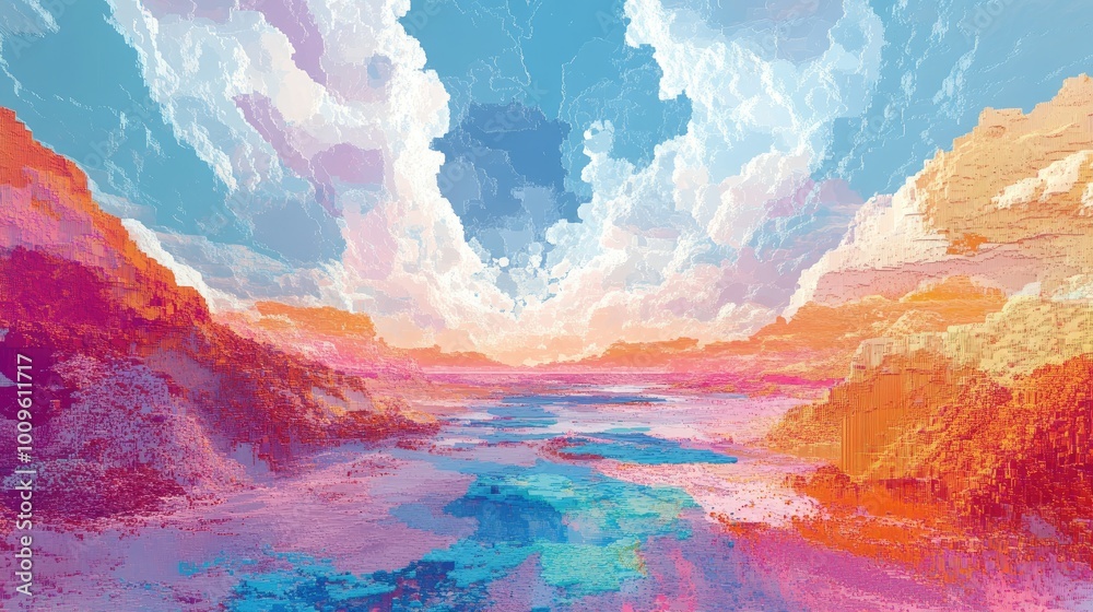 Abstract Landscape with Pink, Blue, and Orange Tones Abstract Landscape with Pink, Blue, and Orange Tones