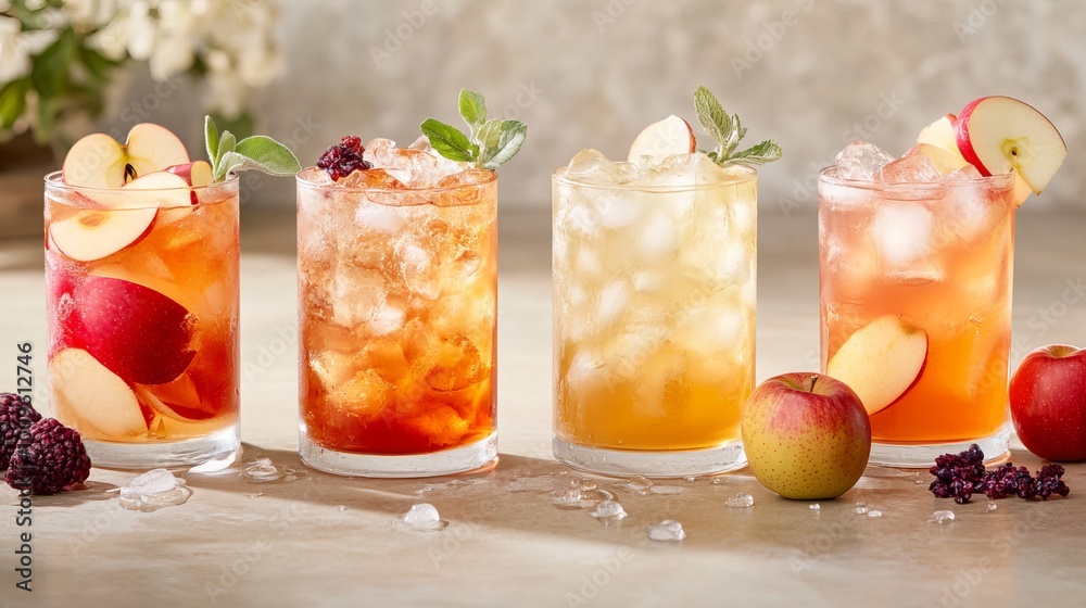 Celebrate summer with refreshing kombucha cocktails, crafted for festive gatherings. Indulge in the vibrant flavors of apple iced tea, served chilled in elegant glasses Celebrate summer with refreshing kombucha cocktails, crafted for festive gatherings. Indulge in the vibrant flavors of apple iced tea, served chilled in elegant glasses