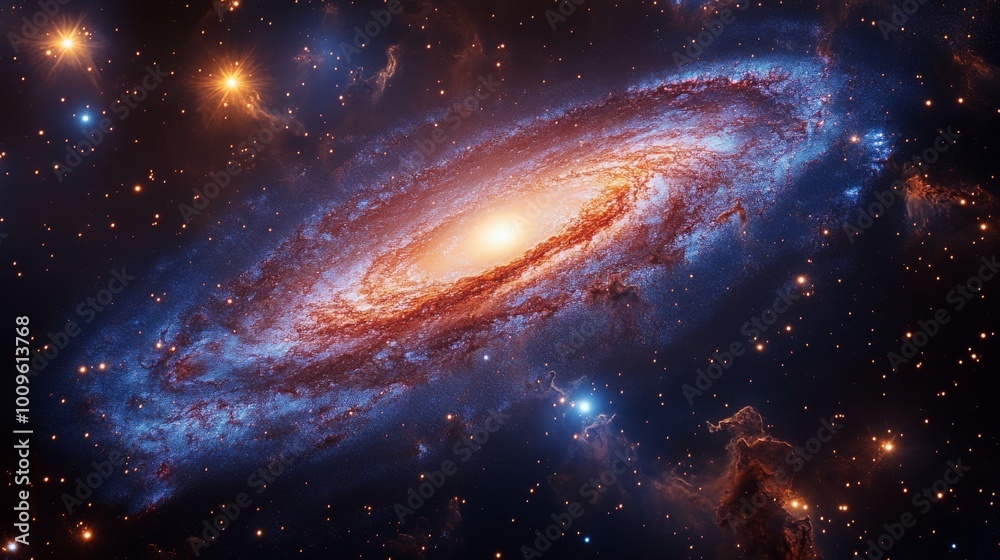 A stunning view of the Andromeda Galaxy showcasing vibrant colors and intricate structures at night
