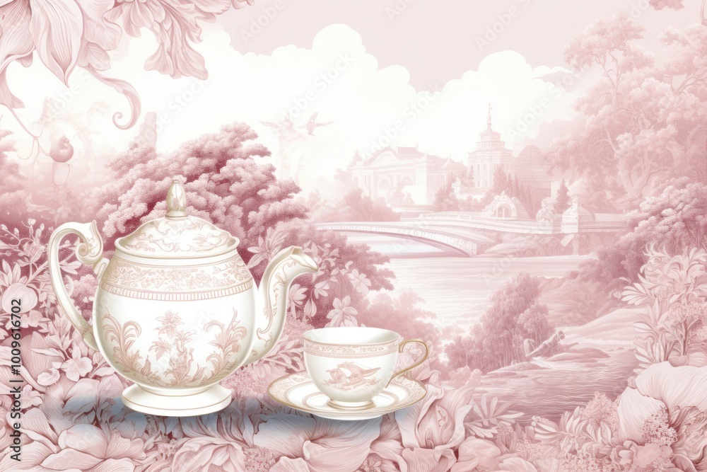 Luxury coffee time porcelain wallpaper painting. Luxury coffee time porcelain wallpaper painting.