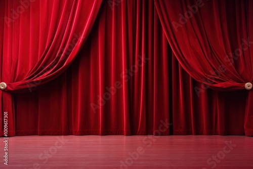 Theater red velvet curtain backgrounds stage architecture.