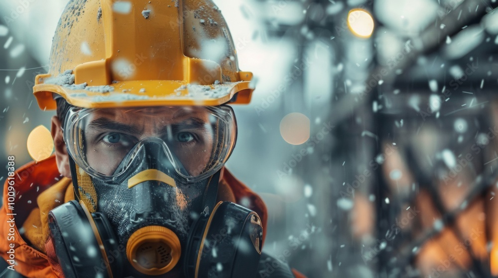 worker with helmet and mask in an industry worker with helmet and mask in an industry