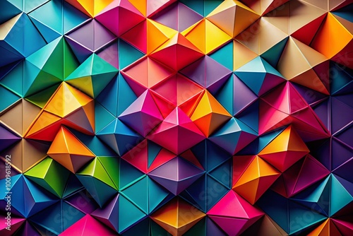 Abstract geometric shapes in vibrant colors creating a dynamic and modern design background