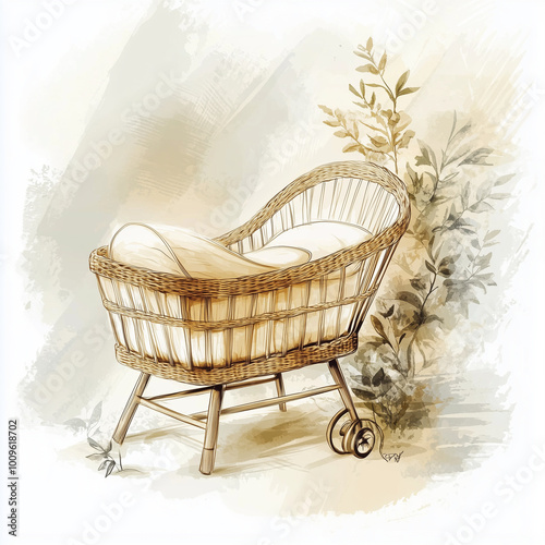baby carriage on a white