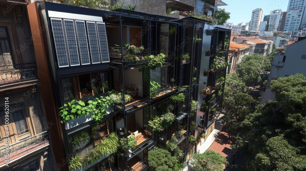 A building with a lot of plants on it A building with a lot of plants on it