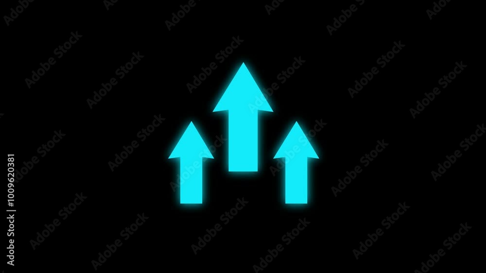 Glowing arrow up animation on black background. Neon arrow glowing. Directional sign arrow points to the Up. Neon cyan upload arrow icon animation on 4k video. Glowing arrow up animation on black background. Neon arrow glowing. Directional sign arrow points to the Up. Neon cyan upload arrow icon animation on 4k video.