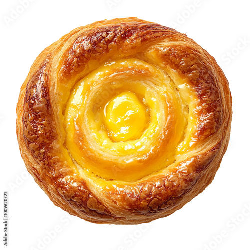Cheese danish pastry top view isolated on transparent background