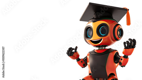 Cute cartoon owl wearing a graduation cap and holding a diploma, representing education and academic achievement photo