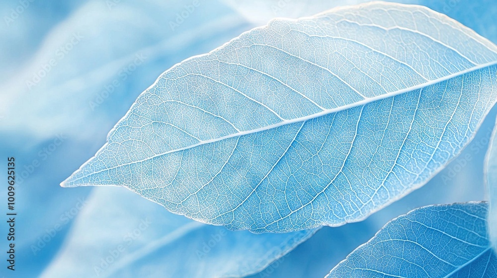 the front of a blue leaf with a blurry background featuring the leaves on the back the front of a blue leaf with a blurry background featuring the leaves on the back