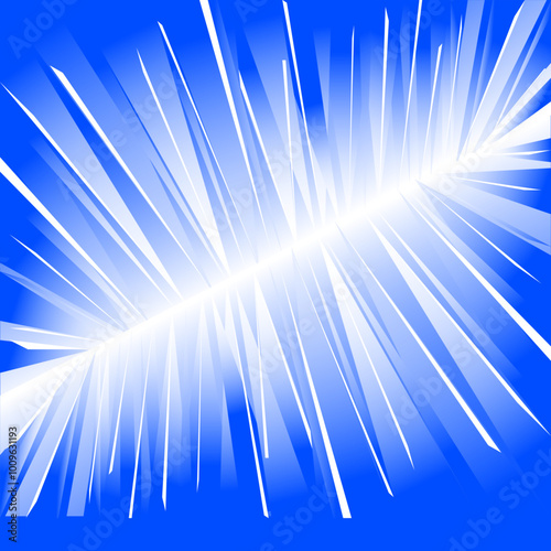 white and transparent sharp rays on a blue background